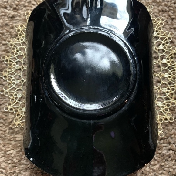 Vintage Black Onyx Candy Dish – Hand-Painted Floral Design - Picture 3 of 3